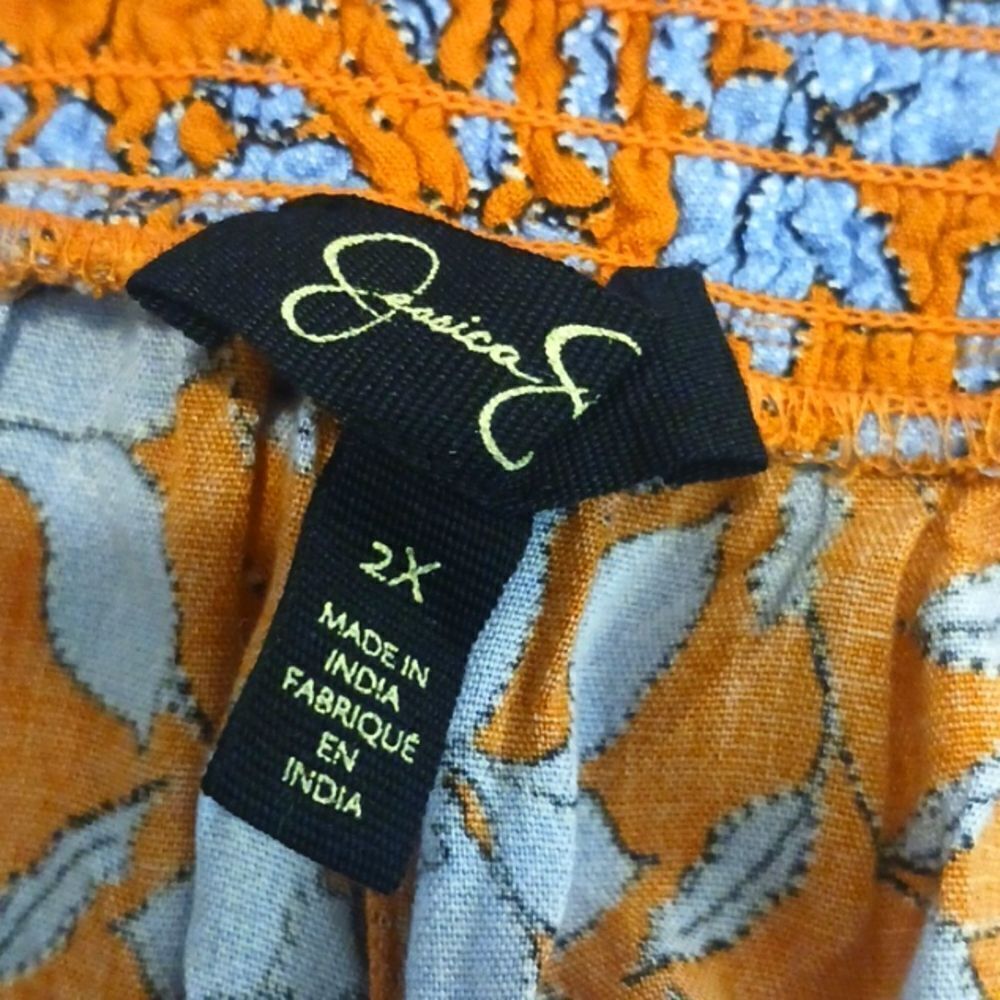 Jessica Simpson Women orange blue floral wide leg cropped flowy pants sz 2X Boho - Picture 9 of 10